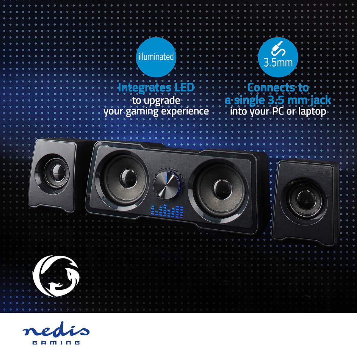 NEDIS Altoparlante per gaming | Canali degli altoparlanti: 2.2 | Alimentazione a USB | 3,5 mm maschio | 48 W | LED | Controllo del Volume
