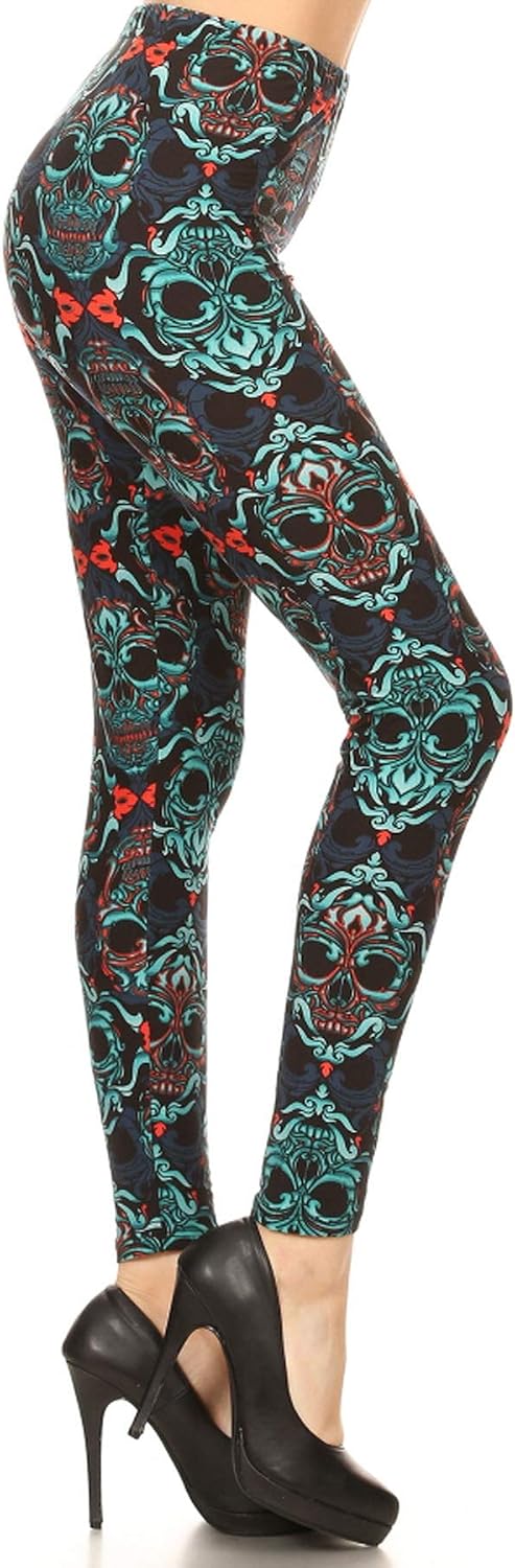 Leggings Depot Women's High Waisted Skull & Halloween Print Leggings