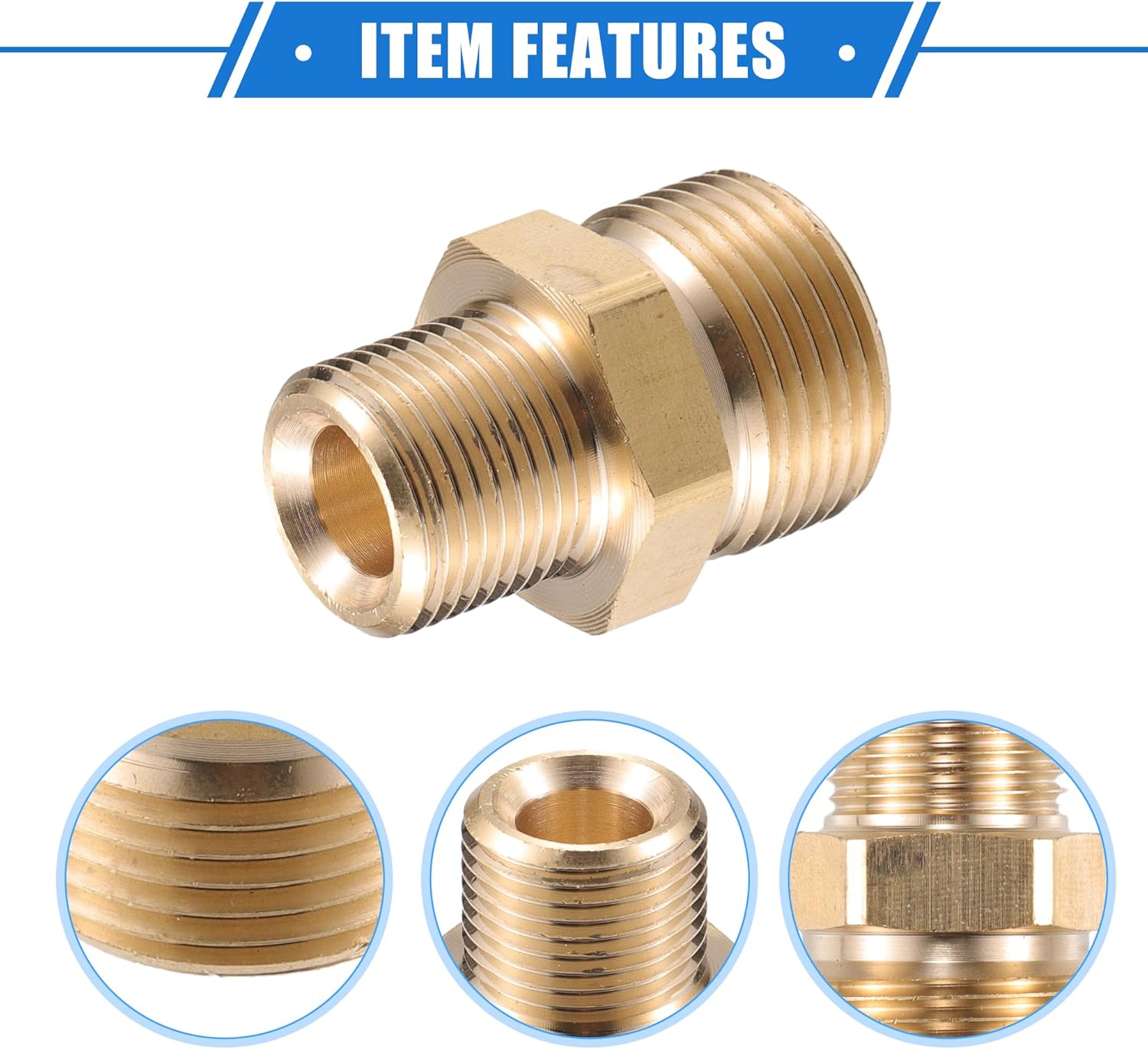 Pressure Washer Connector, M14x1.5 to M22x1.5 Male and Female Adapter Brass Screw Hose Connector Universal for Pressure Washer Quick Connect Brass Copper Tone 1pc