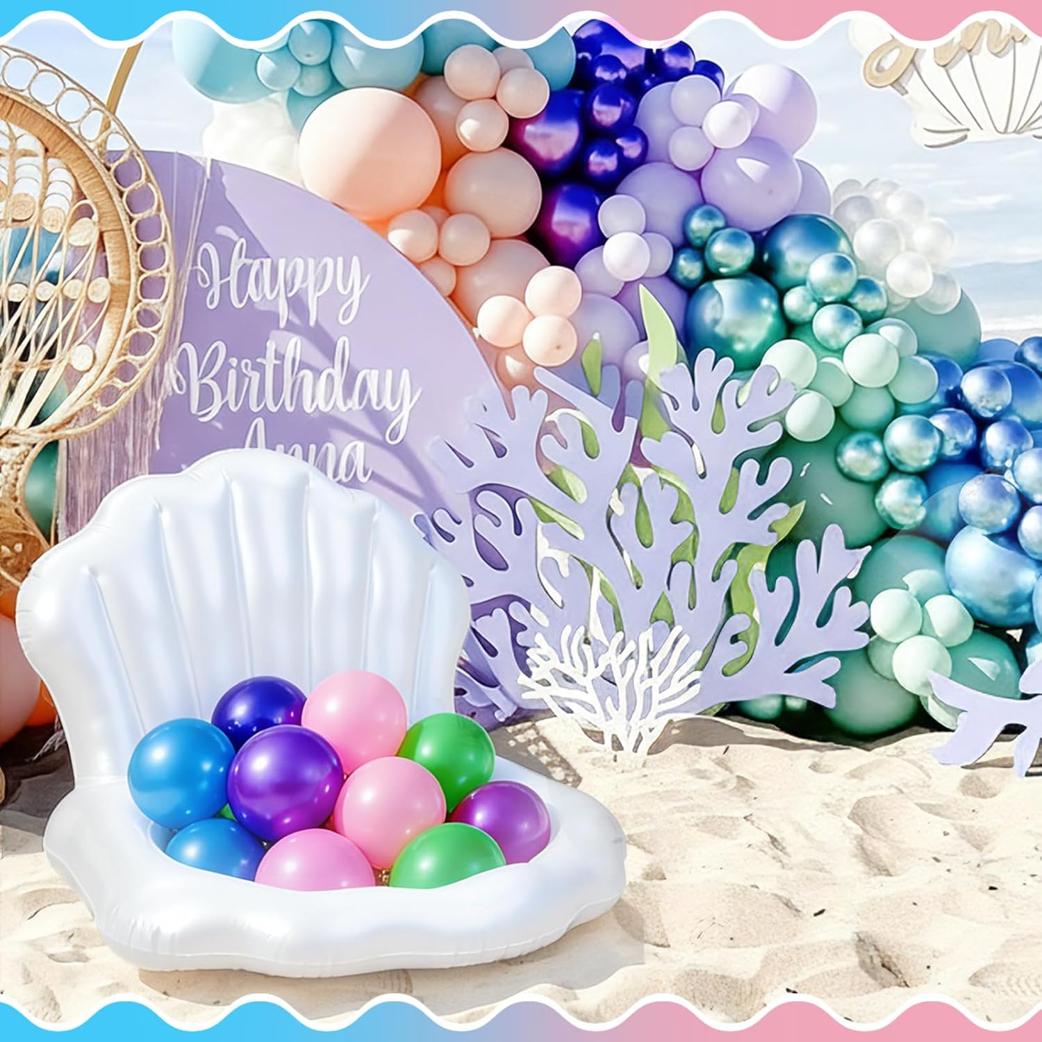 Gemscream Inflatable Seashell Pool Float Cooler, Mermaid Party Decorations, Blow up Shell Float Drink Holder, Under The Sea Theme Party Supplies for Summer Pool Beach Decor