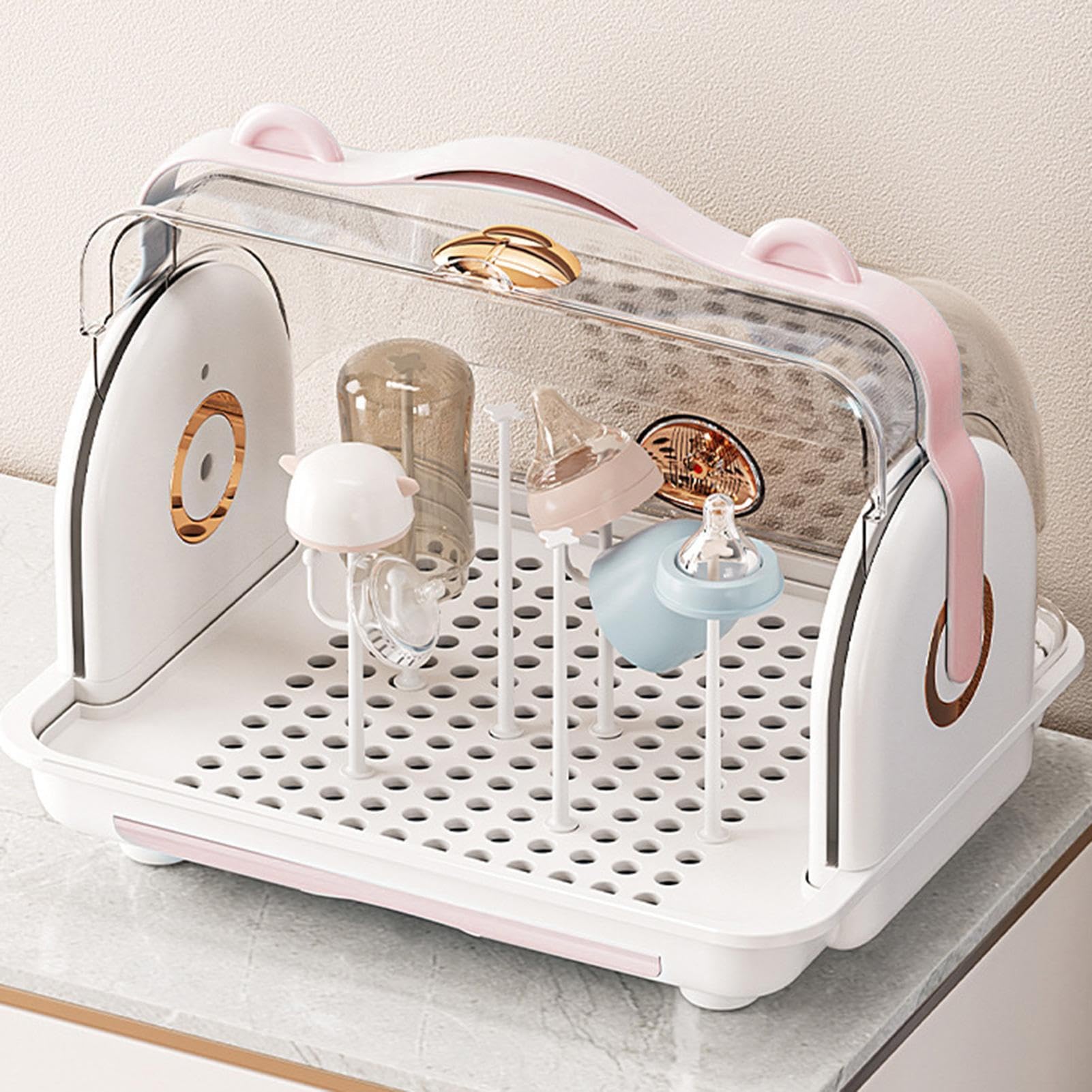 Egouttoir Biberon Bebe avec Couvercle, Boîte De Rangement pour Biberon, Rangement Stockage avec Bac À Eau Amovible, pour Tétines, Tasses, Accessoires Bébés