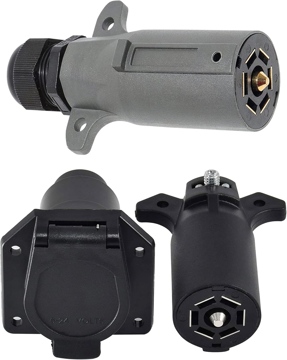 Oyviny 7 Pin Trailer Connector Male & Female + Detachable 7 Way Round RV-Style Trailer Side Connector