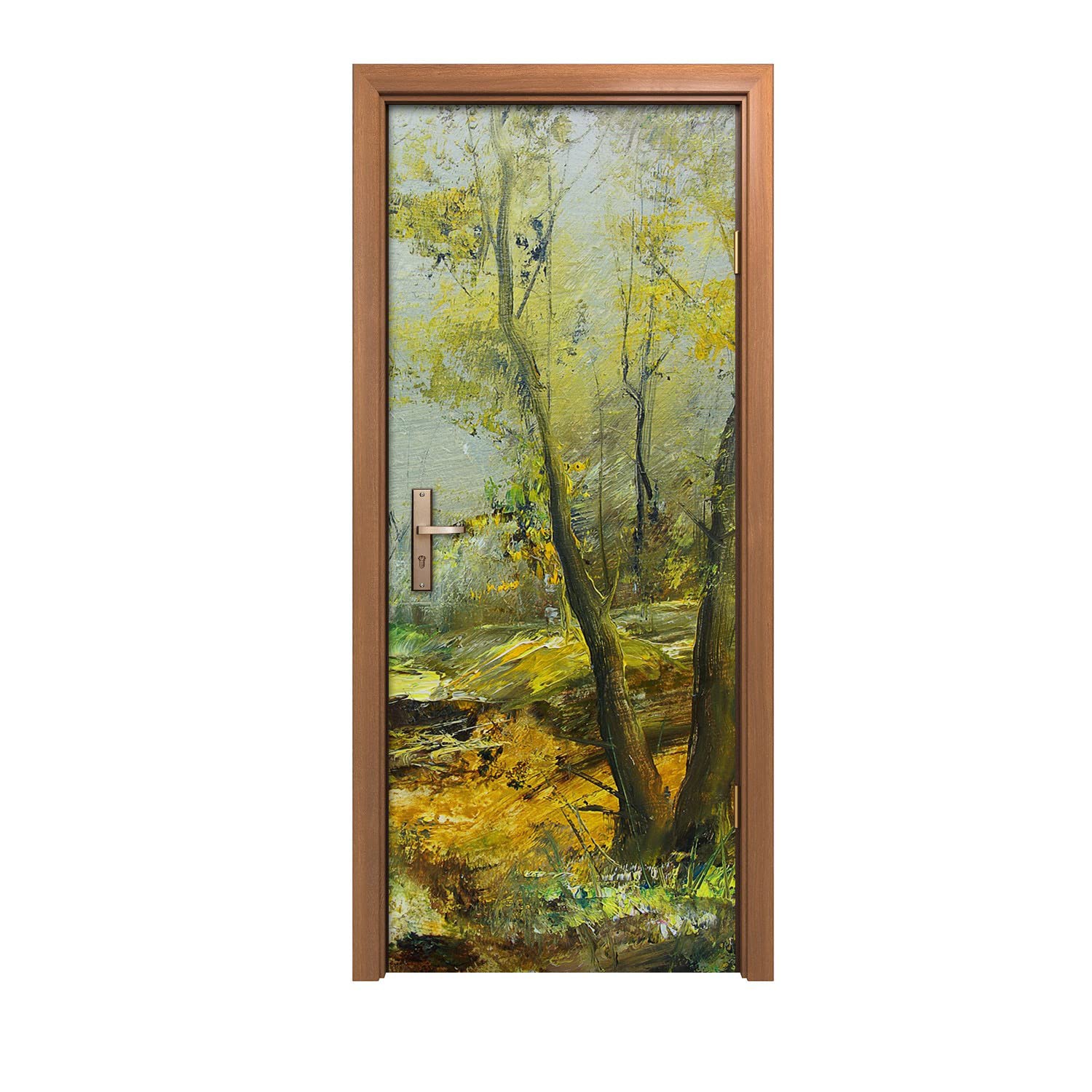 Autocollant de porte design d'intérieur mural effet trompe l'œil forêt