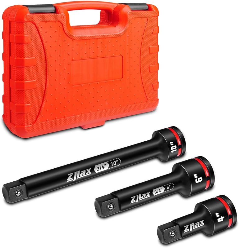 Jogo de Extensões de Impacto ZHAX com Encaixe de 19,05 mm, 3 Peças, 10,2 cm, 15,2 cm e 25,4 cm, Aço Cromo-Molibdênio