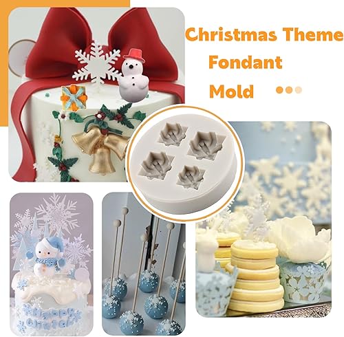 Miniatura 4 de Sijiangmold Moldes de silicona para árbol de Navidad, campanas de copo de nieve, caja de regalo, muñeco de nieve, hojas de acebo, moldes de silicona