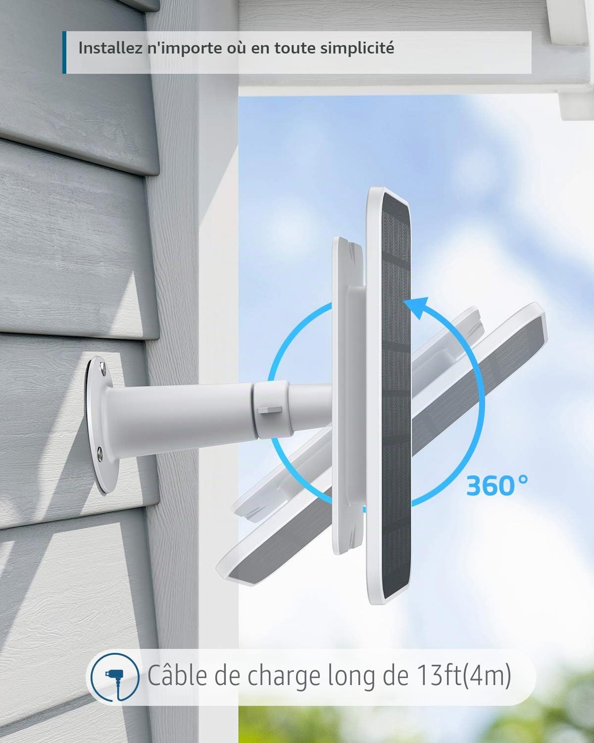 eufy Security eufyCam Panneau solaire efficace 2,6 W pour eufyCam, classe de protection contre l'eau IP65