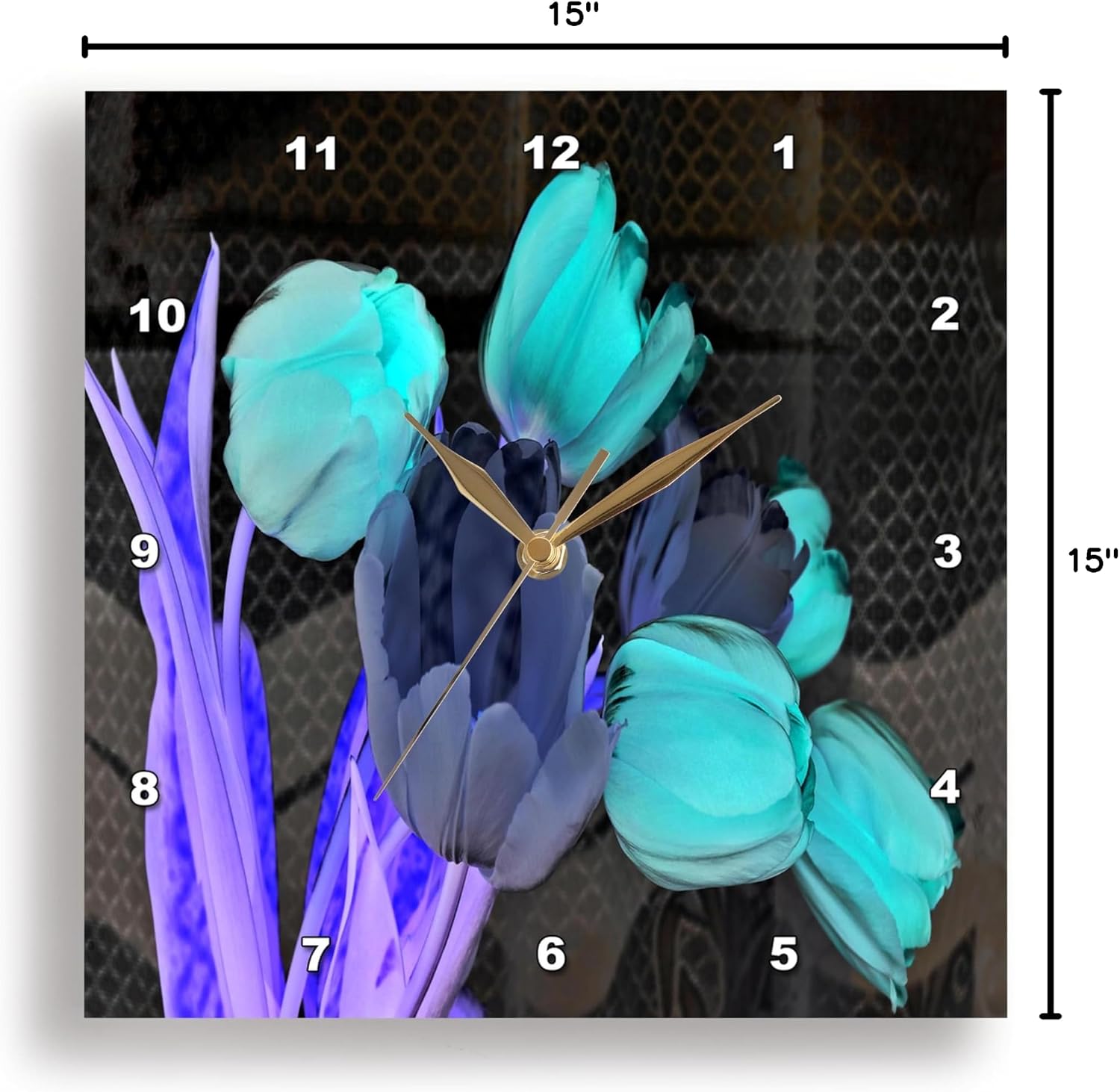 3dRose DPP_76997_3 Iridescent Blue Tulips-Wall Clock, 15 by 15-Inch
