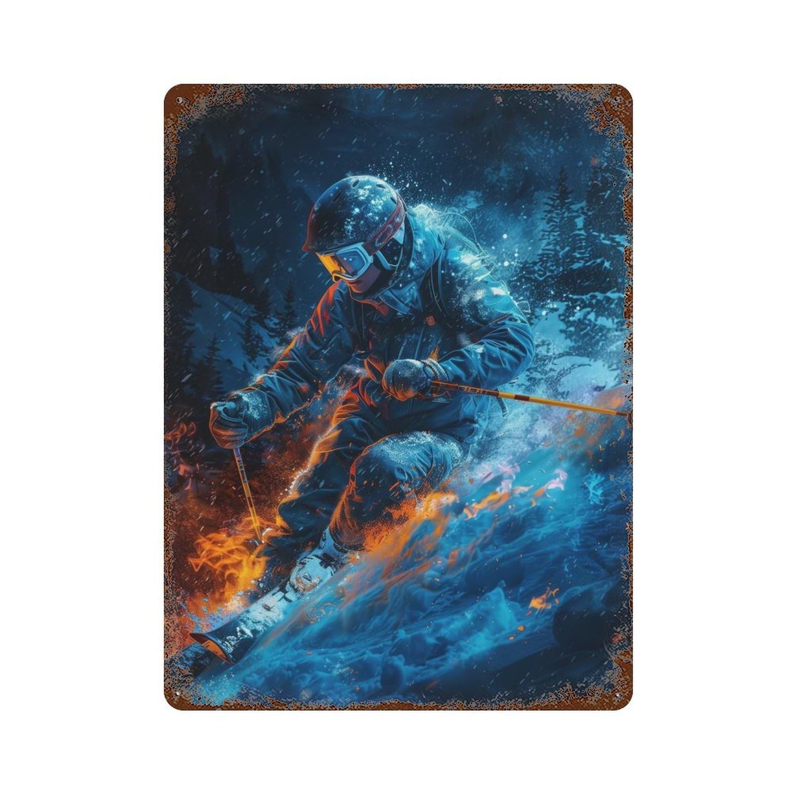 Garage Style Epic Skiing Digital Art Rusty Metal Tin Sign 15.7"x11.8", Farmhouse Wall Decor for Bar And Workshop