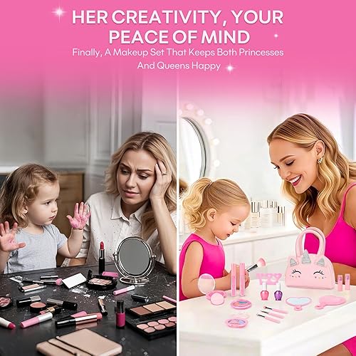 Miniatura 5 de Kit de maquillaje lavable para niñas con bolso de unicornio  18 piezas de juguetes de maquillaje reales no tóxicos  Regalos de cumpleaños para niños