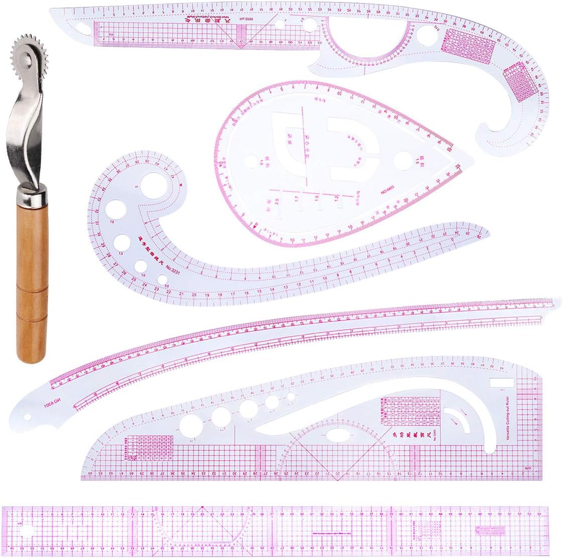 DIY Sewing Ruler Tailor Set 7 Pieces French Metric Ruler Set Plastic Curve Shaped Grading Rulers for Dressmaking Pattern Design Bendable Drawing Template for Dressmaking Multi-Purpose Cutting Ruler