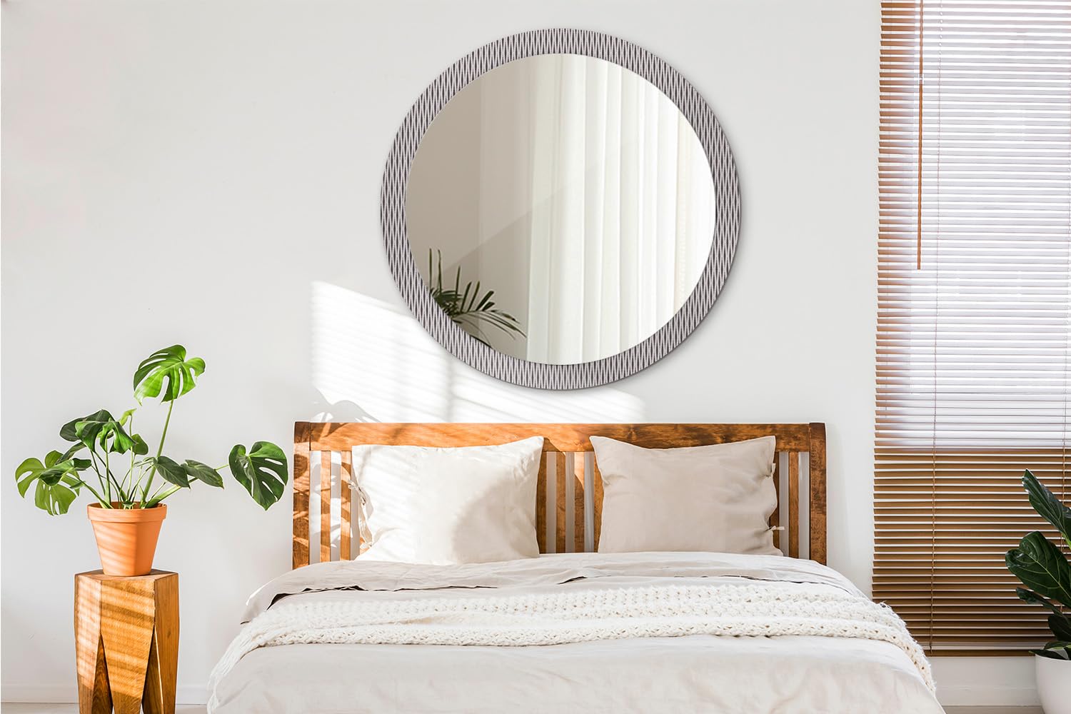 Miroir Rond Moderne en Verre 100 cm (39,37 Pouces) | Cadre imprimé pour Chambre ou entrée - Motif géométrique à Pois