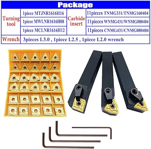 Miniatura 6 de Juego de 36 piezas de herramientas de torneado de carburo indexables de 5/8 pulgadas MTJNR1616H16 + MWLNR1616H08 + MCLNR1616H12 con CNMG 431 + WNMG