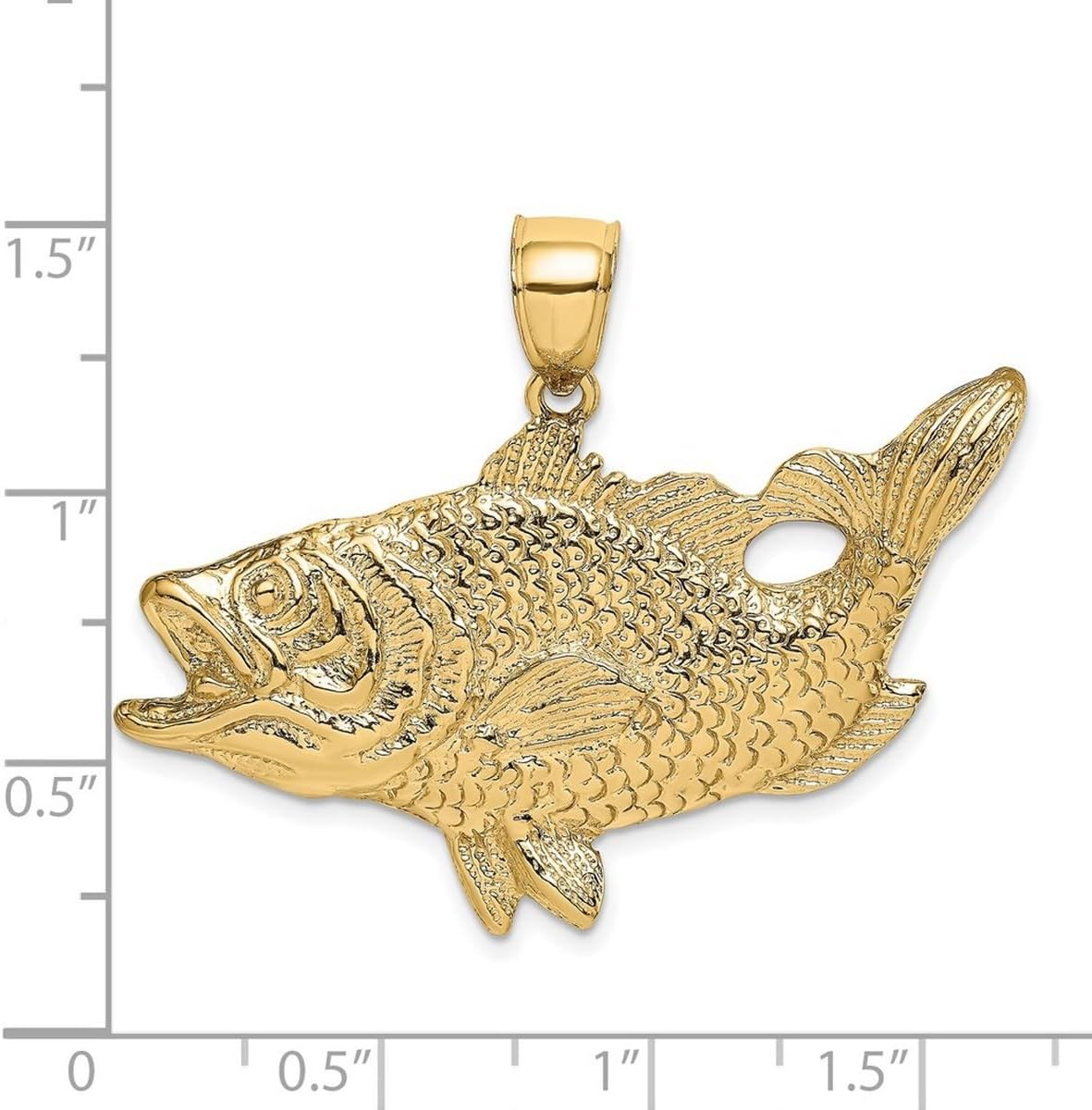 JewelryWeb 43.2mm 10k Solid Yellow Gold Open Mouth Bass Animal Sealife Fish Charm Pendant Necklace for Women - Image 2