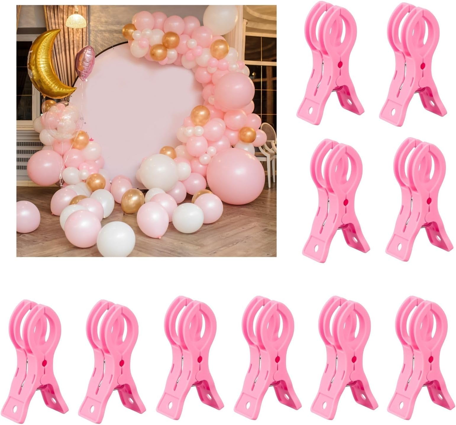 Miliocry 10 Pack Large Balloon Arch Clips Plastic Pink Backdrop Spring Clamps 3.5 Inch Heavy Duty Clip for Balloon Arch Kit Birthday Decoration Crafts Woodworking Photography Studios