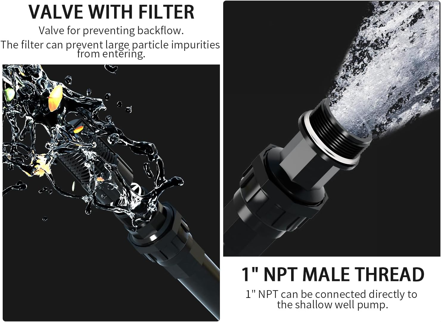 FOTING 1" Suction Hose Kit with Check Valve, PVC Water Intake Hose Set, Flexible Tubing Easy to Install for Water Pump Well Sprinkler Garden Booster Pump, All-in-One NPT 1-inch Thread Adapter, 13FT