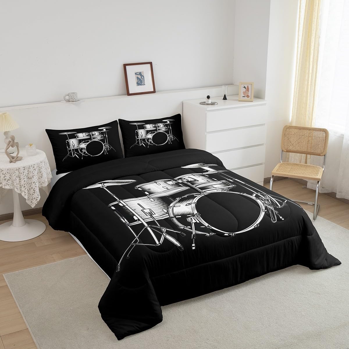 Feelyou Queen Drum Kit Bedding Set for Kids Toddler Drum Comforter Set for Boys Girls Rock Music Themed Comforter Teens Musical Duvet Set Bedroom Decor Microfiber Bed Set