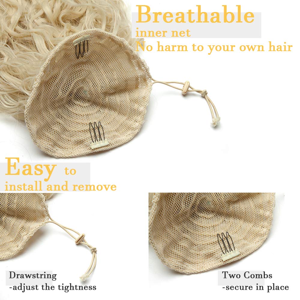 Hairro Drawstring Ponytail Extension Curly Ponytail Hair For Women Synthetic Long Corn Wavy Pony Tail Hairpieces Heat Resistant Highlight Ponytails Extension With Combs 18 Inch #613C Bleach Blonde