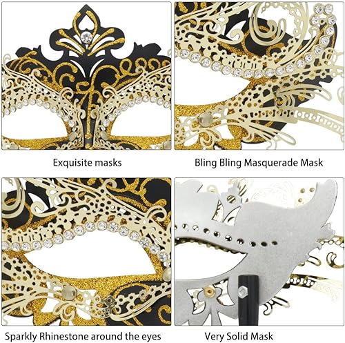 Miniatura 4 de Coddsmz - Máscara de mascarada con palo, máscara veneciana con decoraciones de Mardi Gras para disfraz de Halloween para mujeres