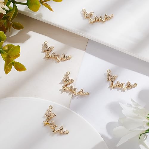 Miniatura 4 de Beebeecraft 6 unidadescaja de dijes de mariposa chapados en oro de 18 quilates con circonita cúbica para bricolaje, joyería, pulsera, collar,