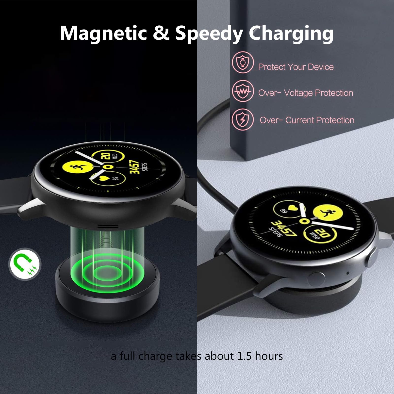 Uhren-Ladeadapter, kompatibel mit Galaxy Watch 7/6/5/4/3/FE/Ultra/Active 2/Active Series Classic/5/5 Pro/4/4 Classic/3/Active 2/Activ, magnetisches kabelloses Ladekabel, 2 Stück
