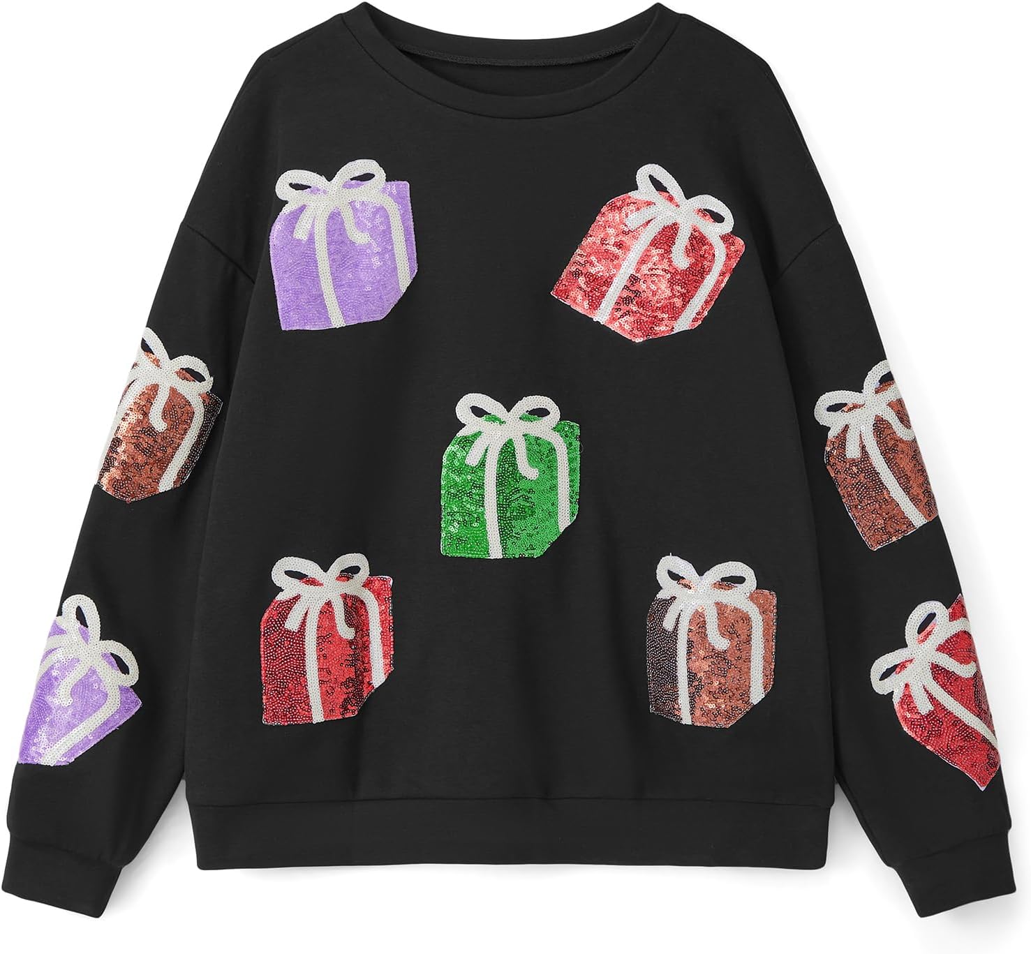 UAURORAO Women Glitter Christmas Sweatshirts Oversized Xmas Ugly Sweater image 5