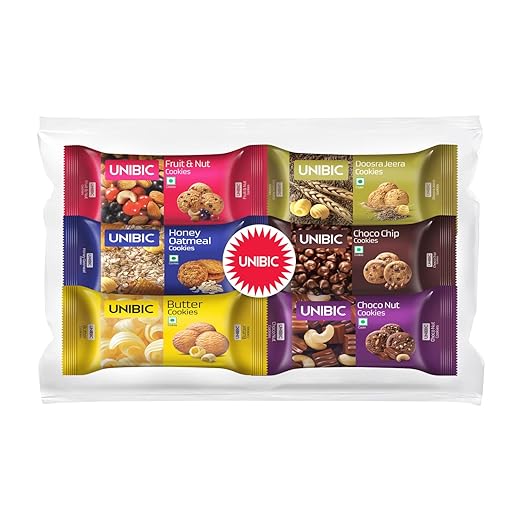 UNIBIC Cookies, Assorted Cookies, 450 g (Pack of 6 x 75 g) | Biscuits Combo Pack | Choco Chip Cookies | Butter Cookies | Fruit & Nut Cookies | Pista & Badam