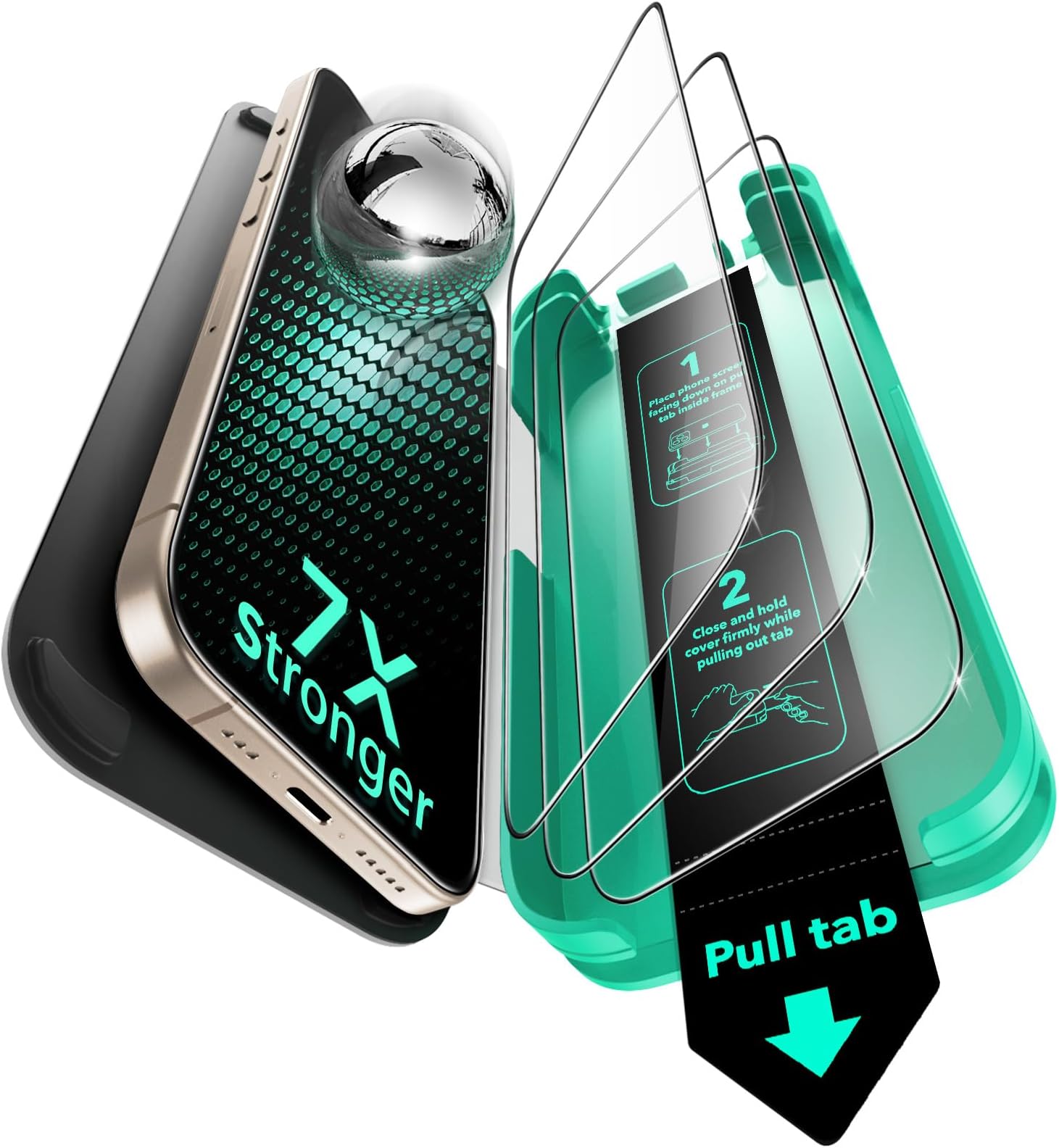 【3 seconds to complete・50kg impact resistance】ESR Glass Film for iPhone 16 Pro Max, Over 9H Hardness, Tempered Glass, iPhone 16 Pro Max Glass Film, Protective Film, Smooth, 3 Pack, Bubble-Free