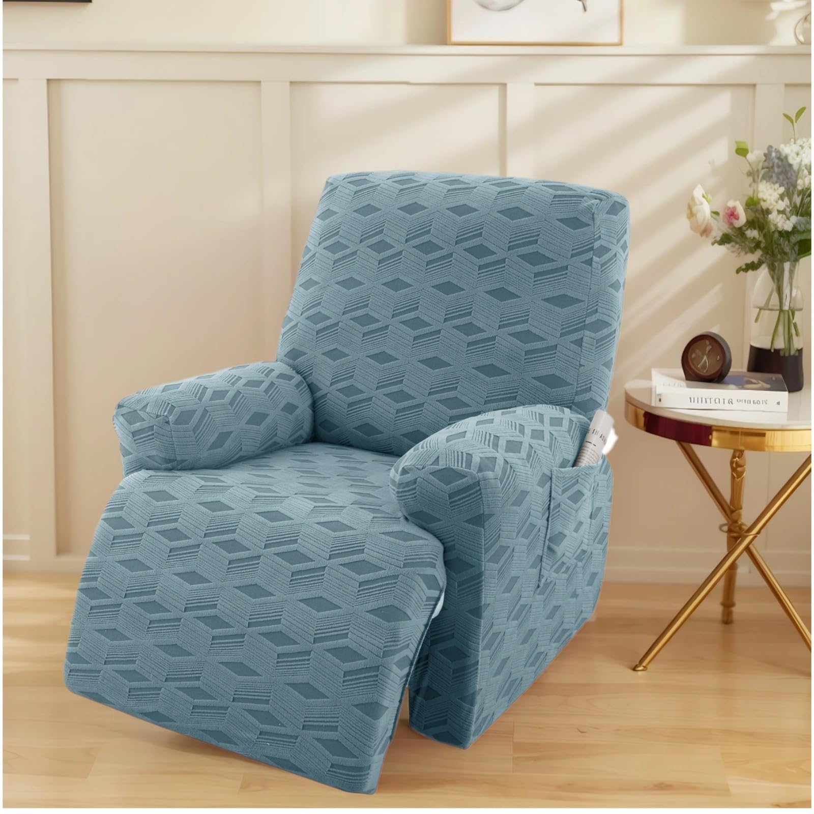 OKYUK Fundas para sillas reclinables, Funda elástica de Jacquard reclinable, Protector de Muebles para niños y Mascotas, Fundas Antideslizantes para reclinables con Bolsillos Laterales para
