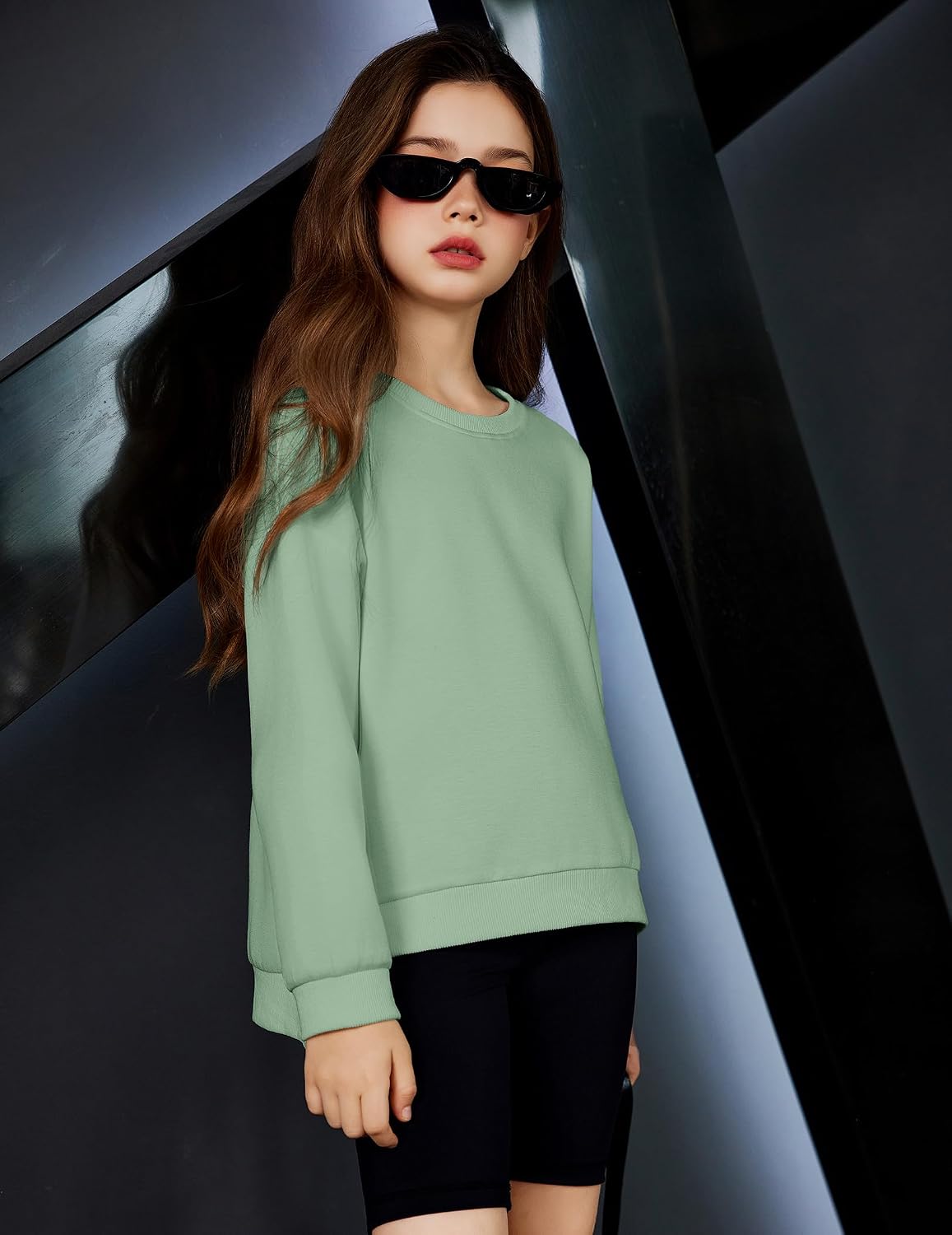 Arshiner Girls Crewneck Sweatshirt Long Sleeve Pullover Tops Drop Shoulder Sweatshirts Side Split