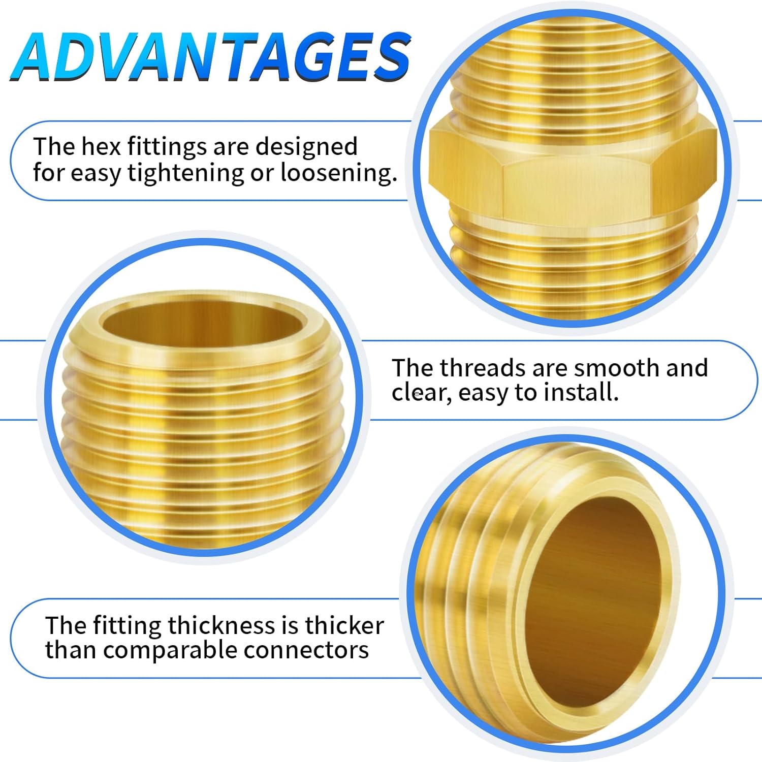 ChillWaves Brass Pipe Fitting, Hex Nipple 1" NPT Male x 1" NPT Male Thread Adapter(6-PACK)