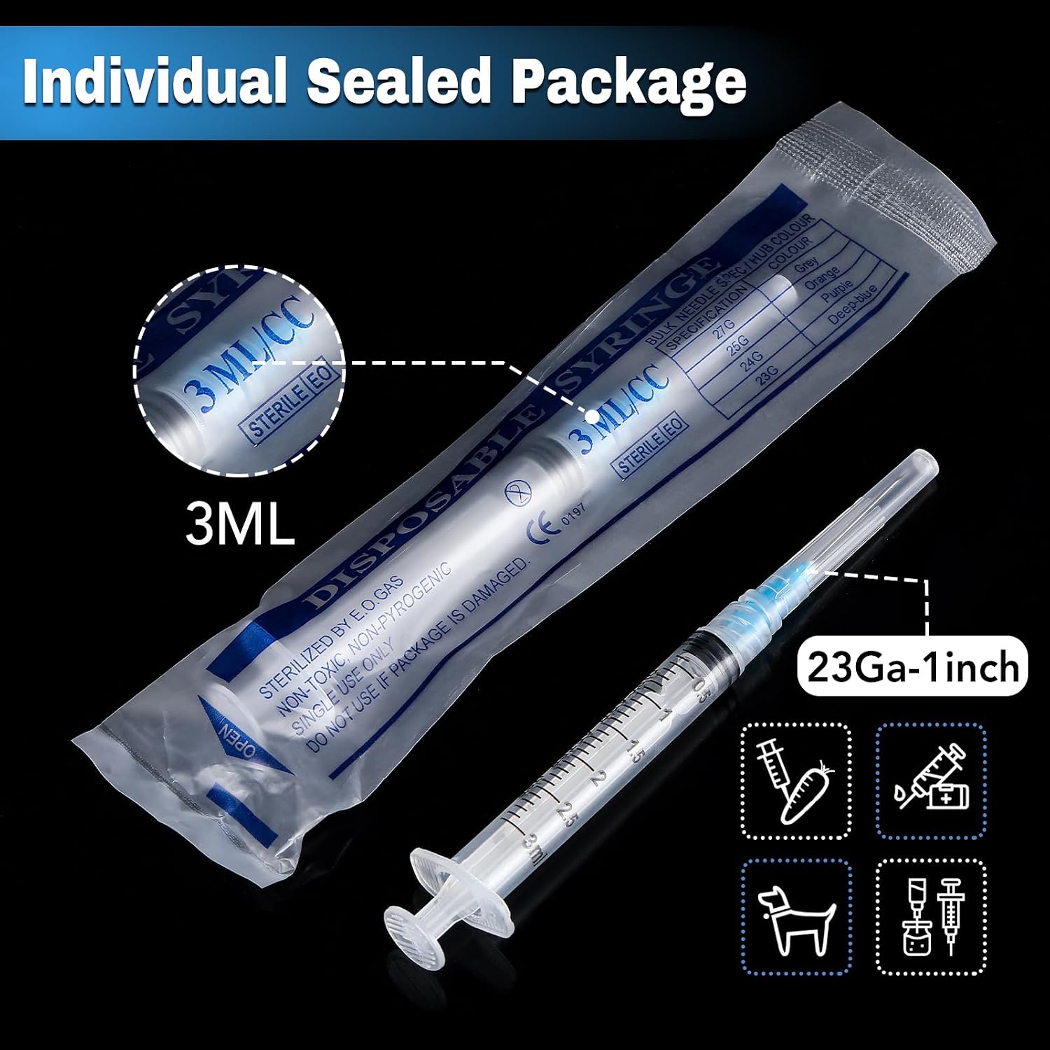50 Pack 3ml Syringes with Needle-23Ga 1 Inch Needle with Luer Lock, Individually Sealed Packaging