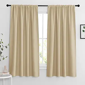 RYB HOME Curtains for Bedroom 63 inches Long, Blackout Thermal Insulating Window Treatment Drapes for Living Room Bathroom Basement Laundry Classroom, W 34 x L 63, Biscotti Beige, 2 Panels