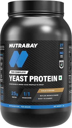 Nutrabay Fermented Yeast Protein Powder - 1kg, Cold Coffee | 25g Protein, 6.7g BCAA | 9 EAAs | PDCAAS 1 | Gut Friendly | S...