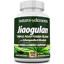 Jiaogulan Supplement with Ashwagandha & Rhodiola Triple Adaptogen Supplement for Energy & Stress Support 201 Extracts 60 Capsules 2 Month Supply