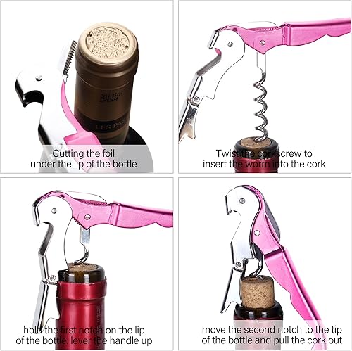 Miniatura 6 de 3 paquetes de llaves Drincarier para vino rosa, sacacorchos profesionales para camarero, sacacorchos para botellas de vino, llave de vino para