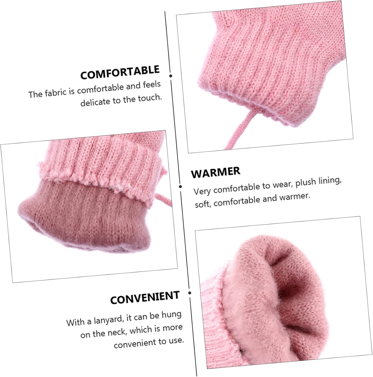 FRCOLOR 1Pair Creative Gloves Winter Warm Knitted Mittens with Lanyard for Easy Use for Cold Weather Activities Soft Imitation Cashmere Design