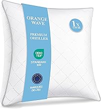 Orange Wave Oreillers 80x80 cm Lot de 1, Oreiller en Microfibre Hypoallergénique et Moelleux, Oreillers Qualité Hotel Idéal pour Dormeurs sur Le Côté et Le Dos, Coussin Respirant et Doux