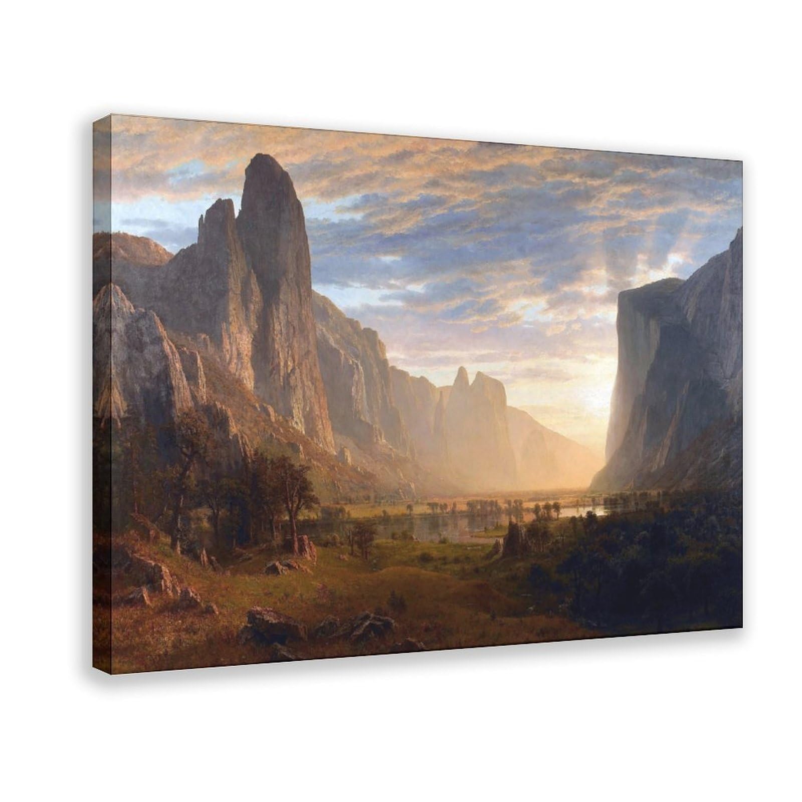 WCYB Looking Down Yosemite Valley by Albert Bierstadt Art Reproductio Prints Posters Canvas Deco Paintings Wall Art For Office Living Room Hangable Frame 2