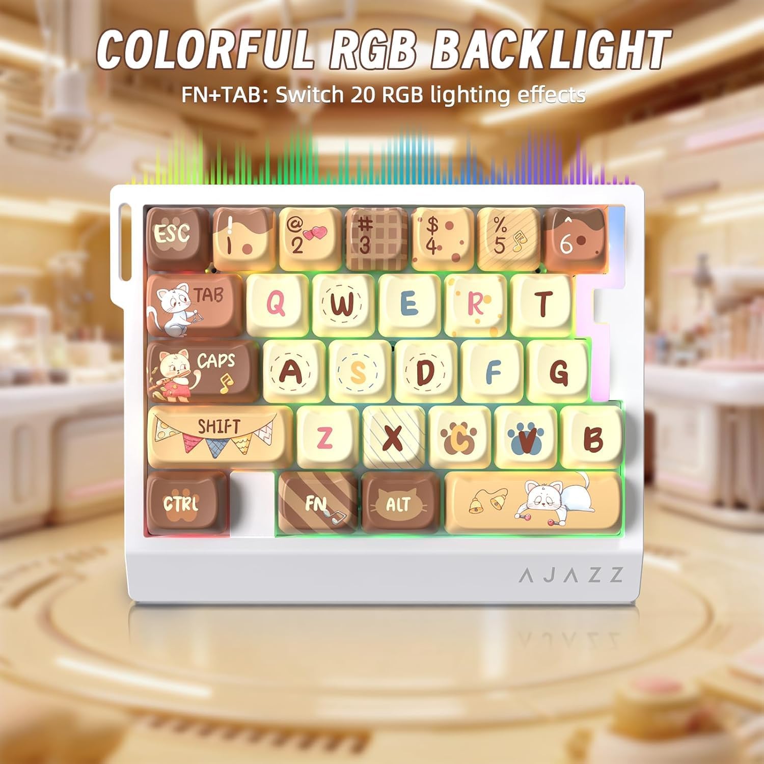 A.JAZZ AK029 Wired 29 Keys One-Handed RGB Gaming Keyboard with 8000HZ,0.01mm RT Magnetic Switches Adjustable Actuation,Hotswappable Mechanical Keyboard,Aluminum Plate,Web Driver for Gamers-Beige Cat