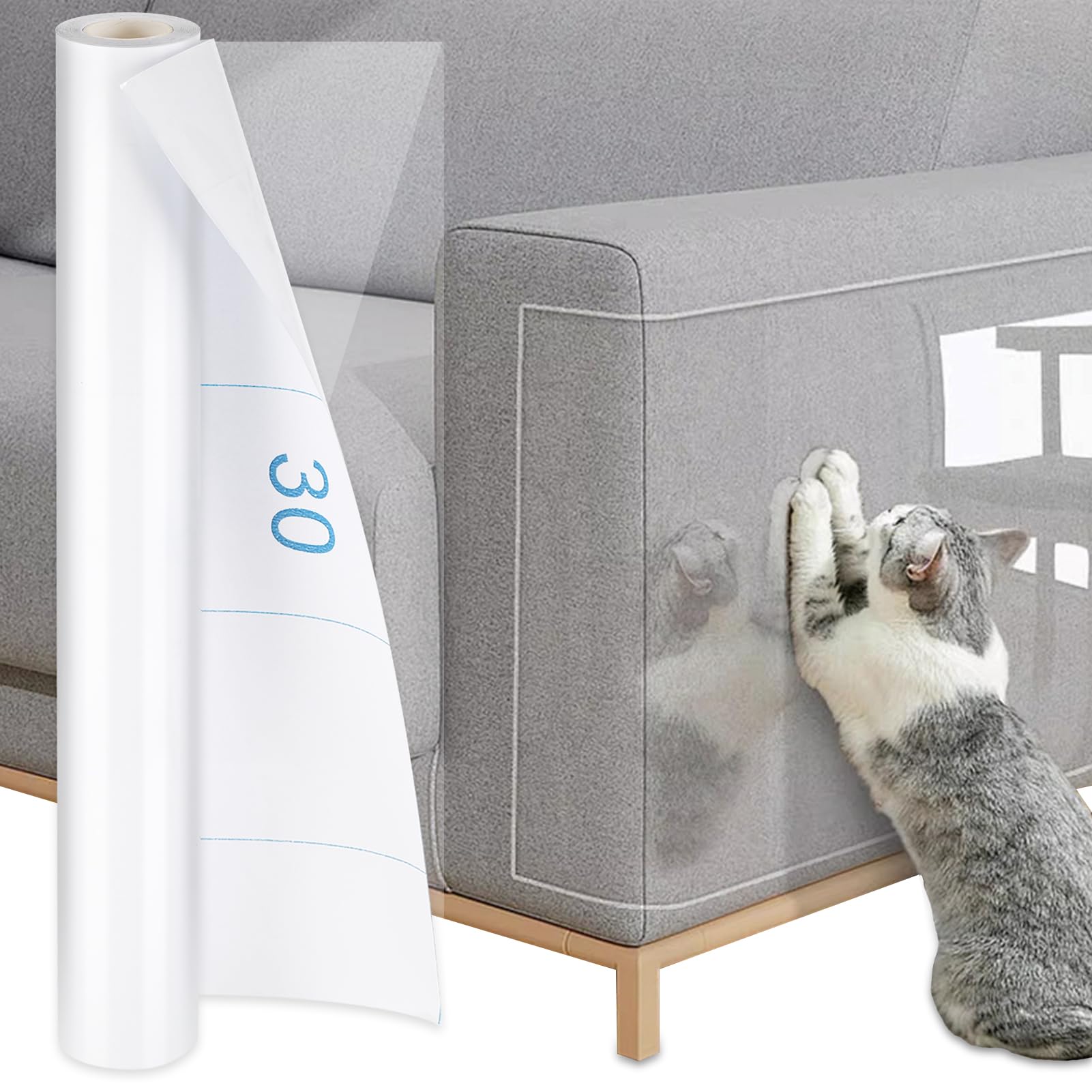 Luziyun Pellicola Antigraffio Trasparente 43cm x5m per Gatti e Cani - Protezione Autoadesiva per Divani, Mobili, Porte e Letti in PVC Resistente, Facile Applicazione Senza Residui