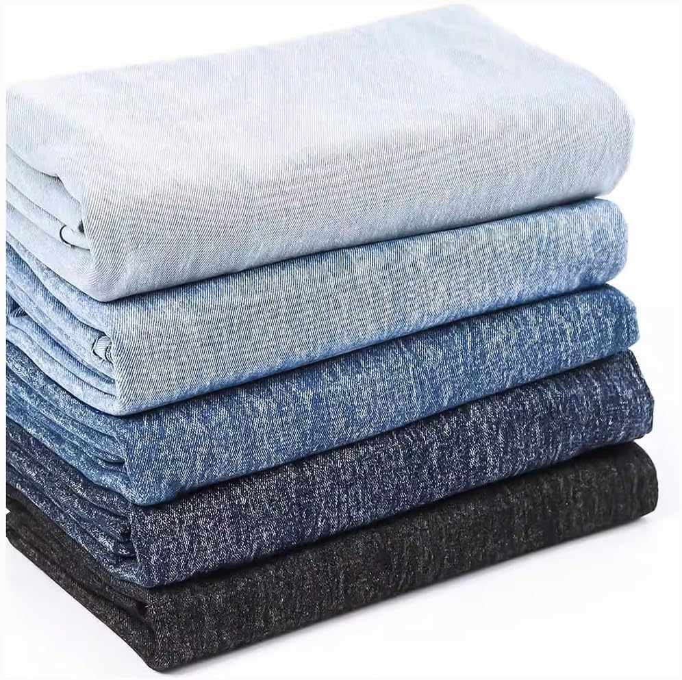 Cotton Washed Denim Fabric for DIY Crafts Jeans Dress T-Shirt Shirting Material Sewing Costume Sewing Quilting Decoration(Color:Blue D) 160×50cm(Blue C,15x1.6M)