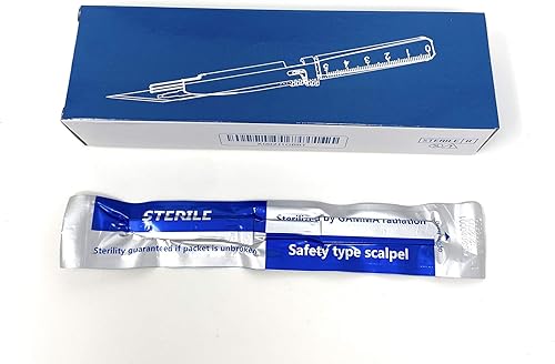 Miniatura 5 de P&P Medical Surgical - Juego de 10 bisturíes de seguridad desechables de acero inoxidable estéril tamaño 11 con mango de plástico y línea métrica