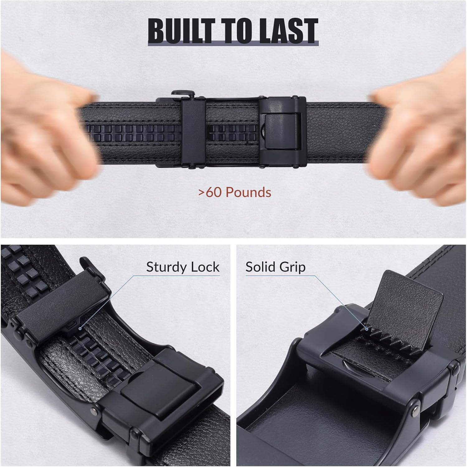 SANSTHS Ratchet Belts for Men 2 Pack, Mens Belts Leather for Dress with Adjustable Slide Buckle, Gift for Him 1 3/8" - Image 5