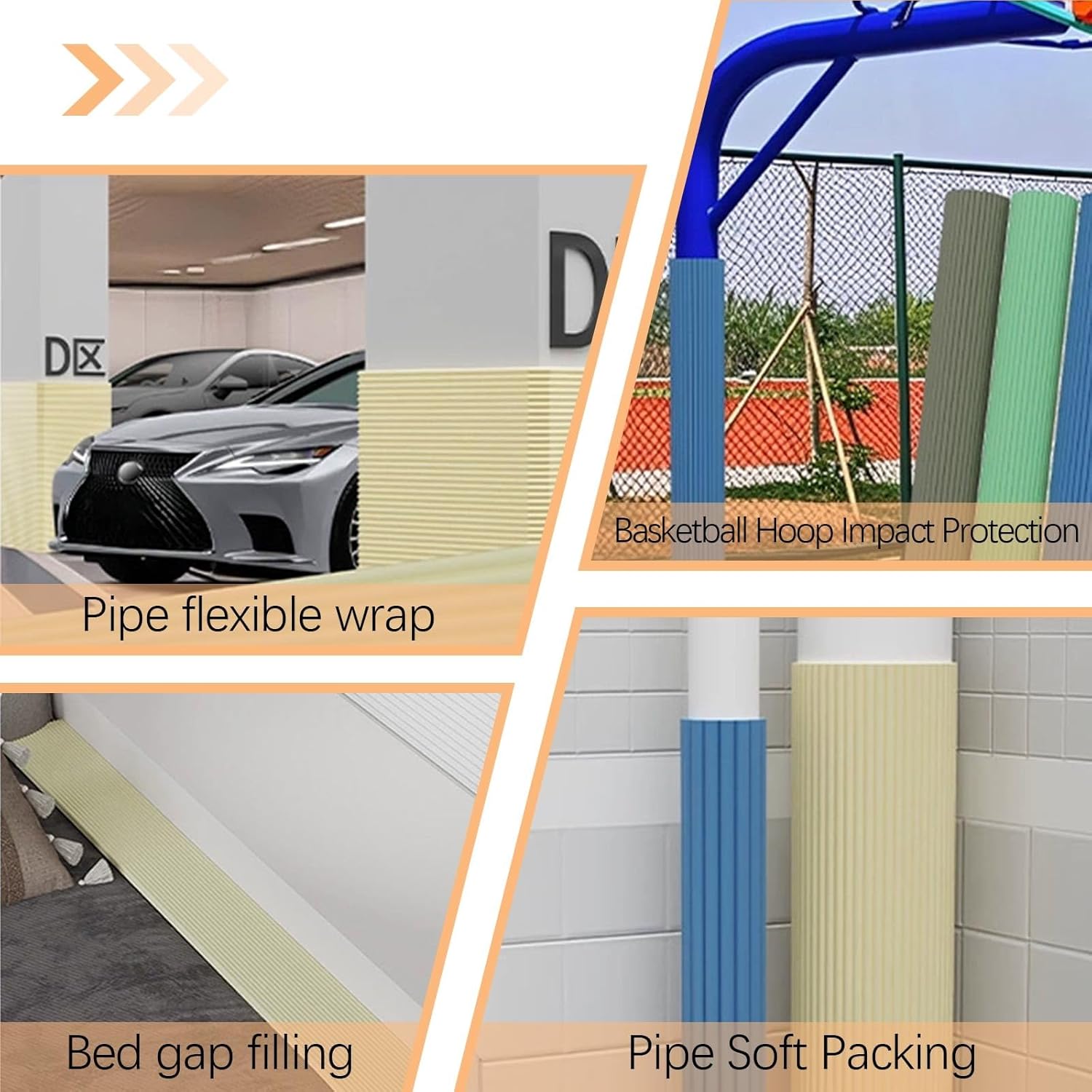78" Flexible Ribbed Foam Wrap Roll Basketball Pole Padding, Gym Column Protector, Garage Post Cover, Basement Pole Cushion, Safety Foam for Indoor Outdoor Playground Use