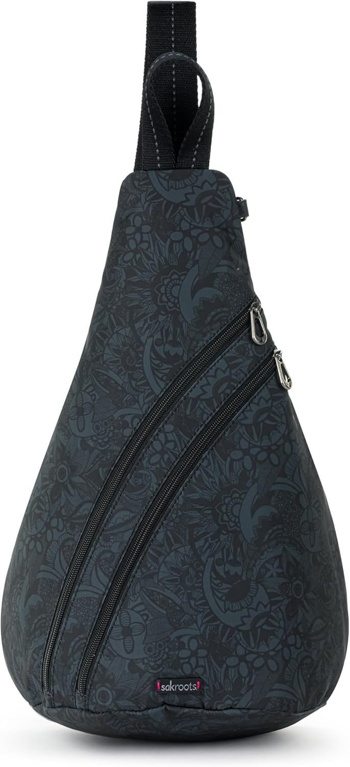Sakroots On The Go Large Sling Backpack in Eco-Twill, Convertible Crossbody Bag, Black Spirit Desert