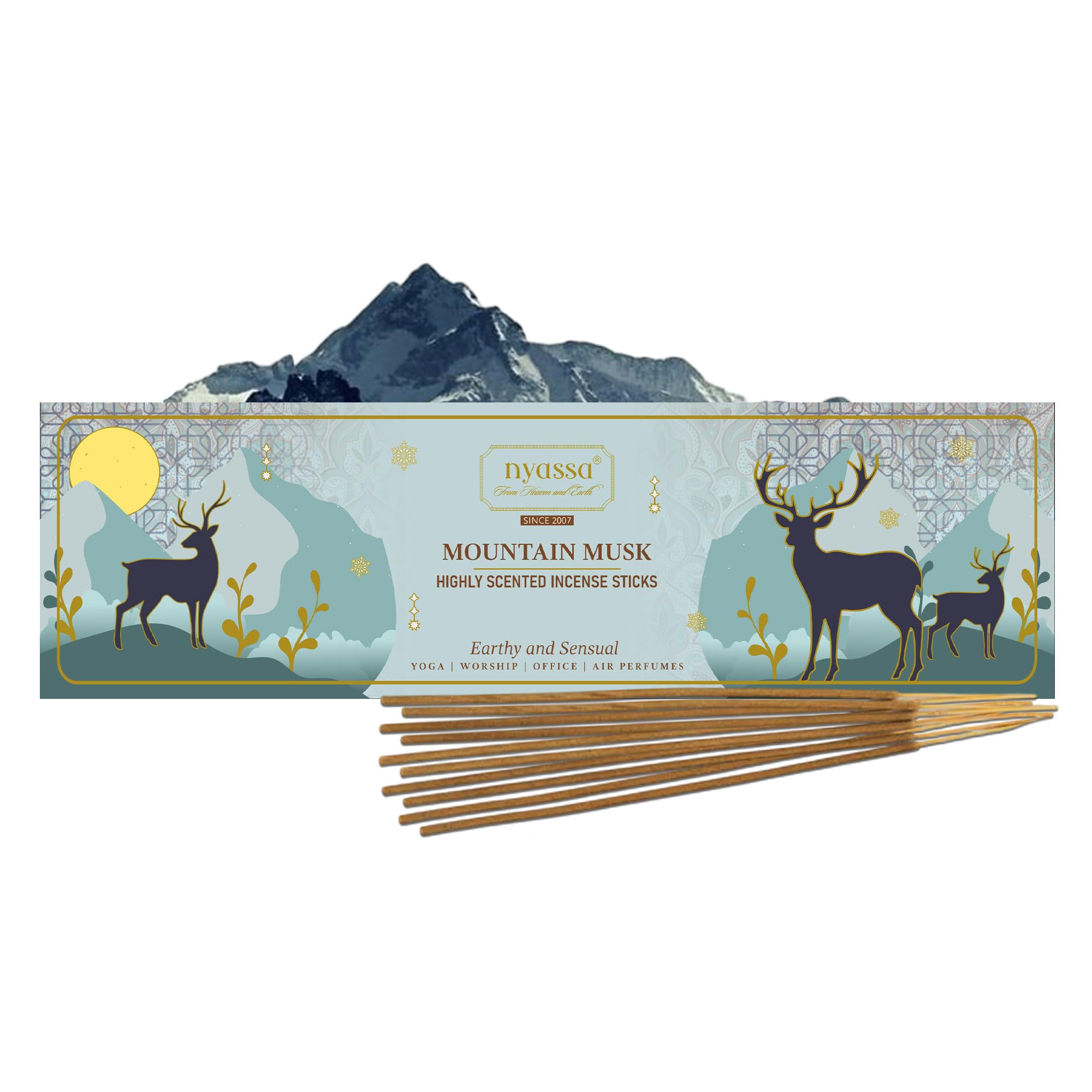NYASSA Highly Scented Mountain Musk Agarbatti/Incense Sticks - 50g, Earthy Musk Fragrance, Charcoal-Free Agarbatti for Pooja, Meditation, Home Freshness & Perfect for Special Occasions