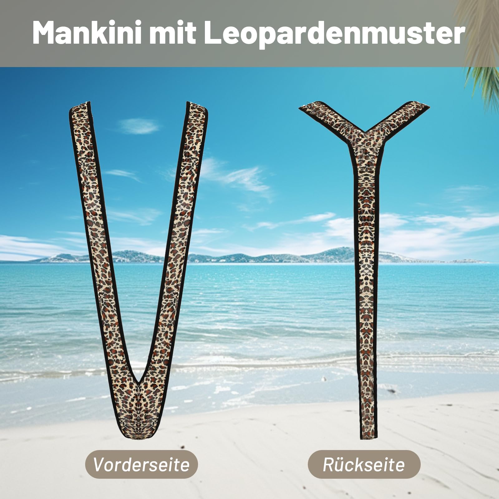 Borat Anzug Männer, Herren String Leopardenmuster Mankini, V-Form Slip Männlich Badeanzug, Lustiger Party-Kostüm Bikini, Tanga Badehose Herren