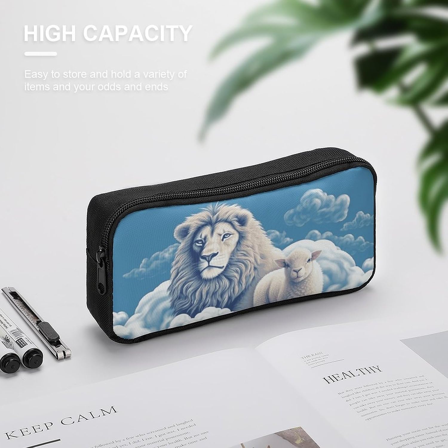 Lightweight Lamb Lion Pen Pouch with Metal Zipper image 4