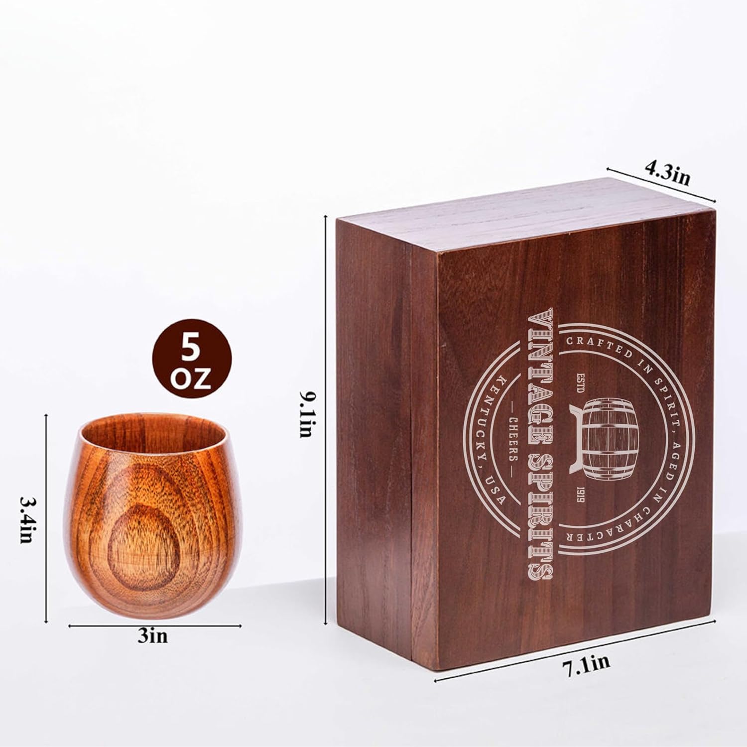 Wooden Bourbon Drinking Glasses Set with 6 Stainless Steel Whiskey Stones, Bourbon Gifts for Men, Fathers, Boyfrinds, Handcrafted Premium Whiskey Glasses for Dad, Great Whiskey Gifts