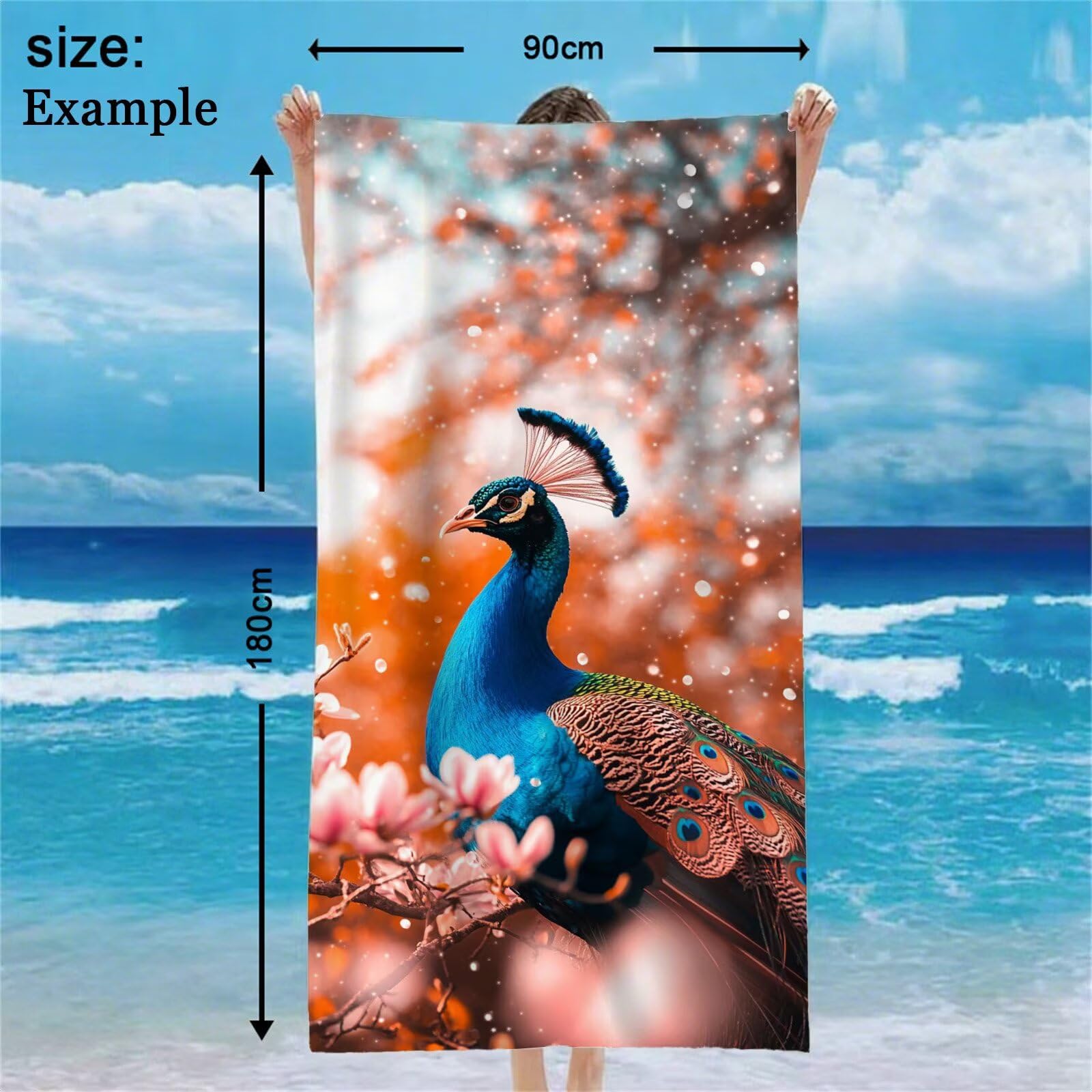 Toalla Microfibra Grande 90x180cm Toalla Playa Pavo Real Toallas de Playa Secado Rapido, Toallas Bano con Bolsa, Beach Towel Animal Antiarena Ligeras para Piscina Viaje Yoga Gimnasio Deportes VQ-828